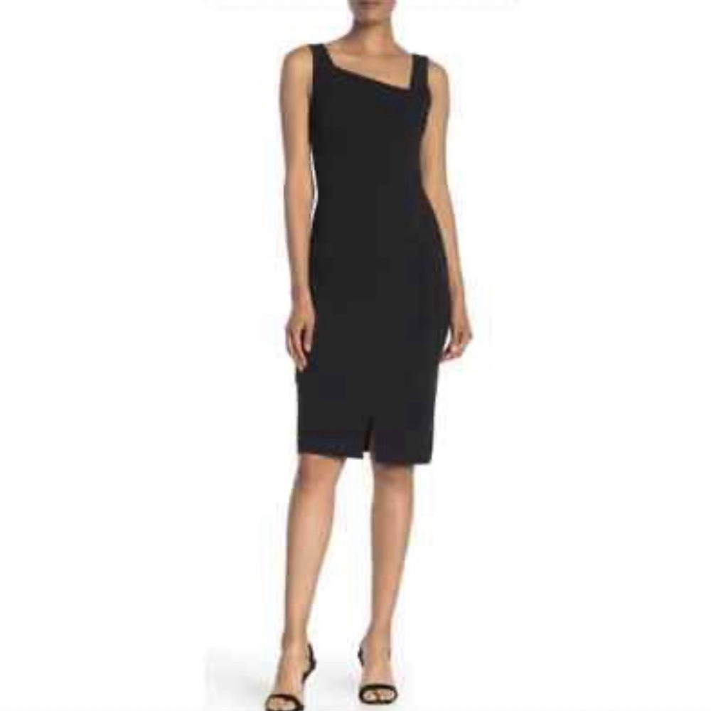 Betsey Johnson Black Dress Womens Sz 8 Knee Length Cocktail Faux Wrap Sleeveless